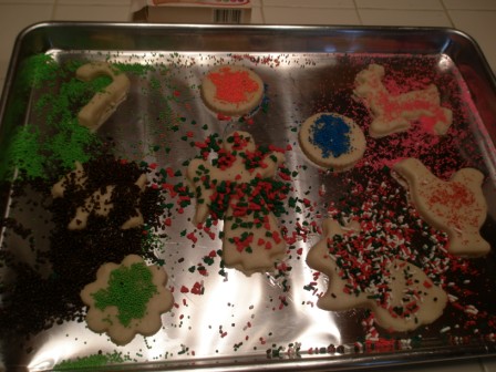 Pan of decorated cookies